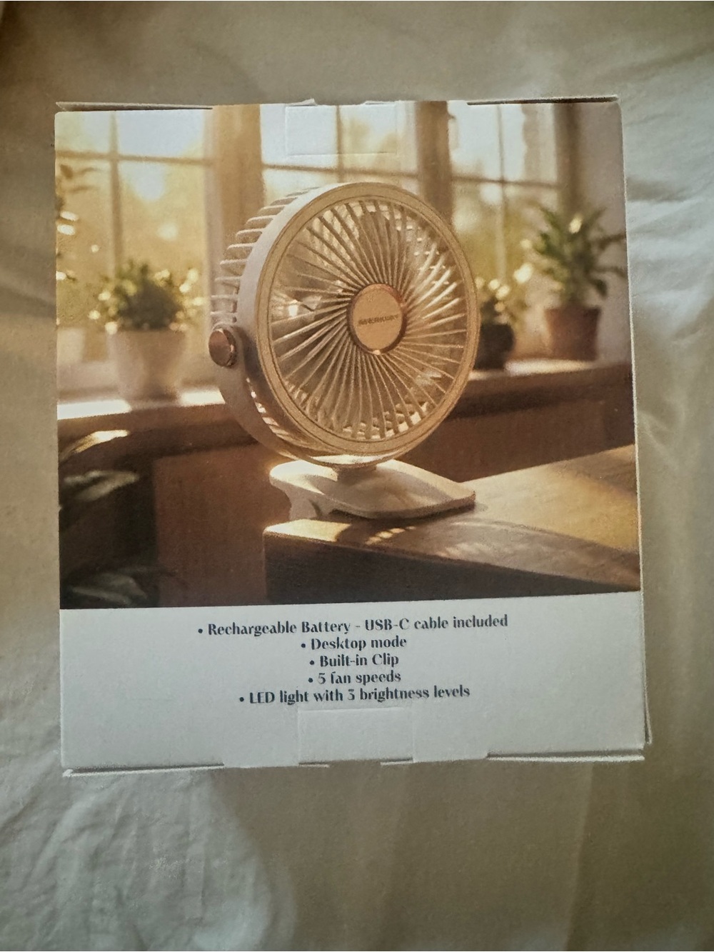 New Rechargeable Desktop Fan with Clip | 5 Speeds & LED Light
